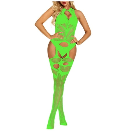 Sexy Lace Pajamas for Women Sexy Womens Pajamas Fishnet Open Crotch Seamless Mesh Netting Stockings Chemise Hollow Out Babydoll Bodysuit Sleepwear Sexy Black Pajamas Lace Pajamas