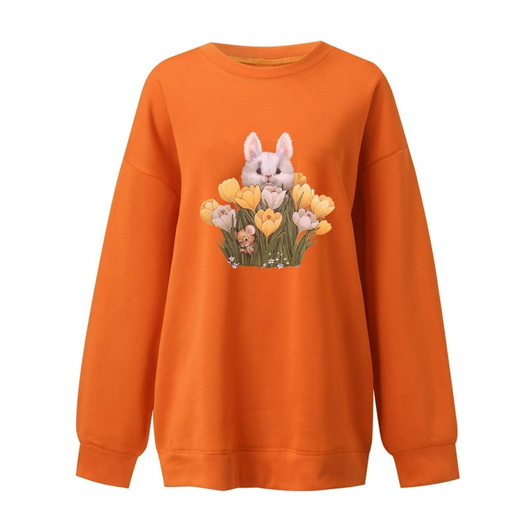 Yyeselk Oversized Sweatshirts for Women Fleece Crewneck Pullover Comfy  Clothes Rabbit Graphic Print Loose Sweater Blouse Tee Shirts Tshirts  Tops,Dark