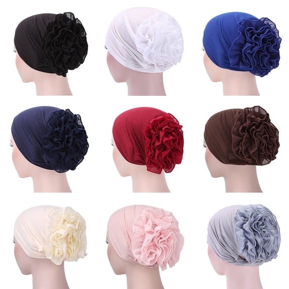 rygai Women Lady Head Scarf Flower Hat Cap Cotton Bandana Headwrap Grey