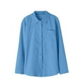 thumbnail image 5 of Wyobmus Womens Loose Long Sleeve Shirt Notch Lapel Dress Shirt Lightweight Solid Color Button Down Blouse Blue, 5 of 7