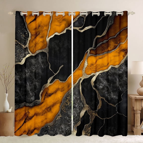 Homewish Chic Abstarct Ombre Black Out Curtains, Black Orange Fashion Marble Curtains Pack of 2 (42x63 Each), Teens Kids Adult Men Women Bedroom Curtains, Black Out Curtains Decor