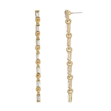 Time and Tru Women's Gold Tone and Crystal Linear Earring, 1 Pair