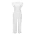 thumbnail image 3 of Women High Waist Belted Dungarees Long Pants, Polyester Spandex, Casual Daily Work Outfit, 3 of 6
