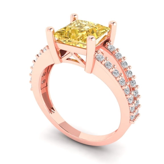 2.43ct princess cut yellow Zircon 14k rose gold Bridal Wedding Engagement Promise Anniversary Ring for Women size 8.75
