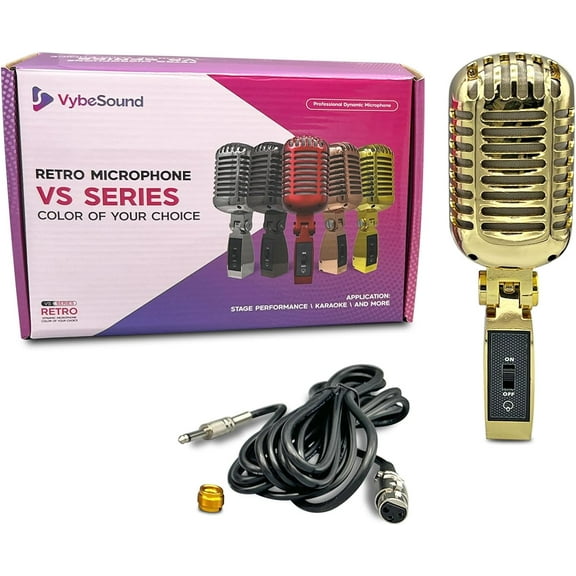 Retro Microphone VS Series for Stage Performace, Karaoke, and More, Gold