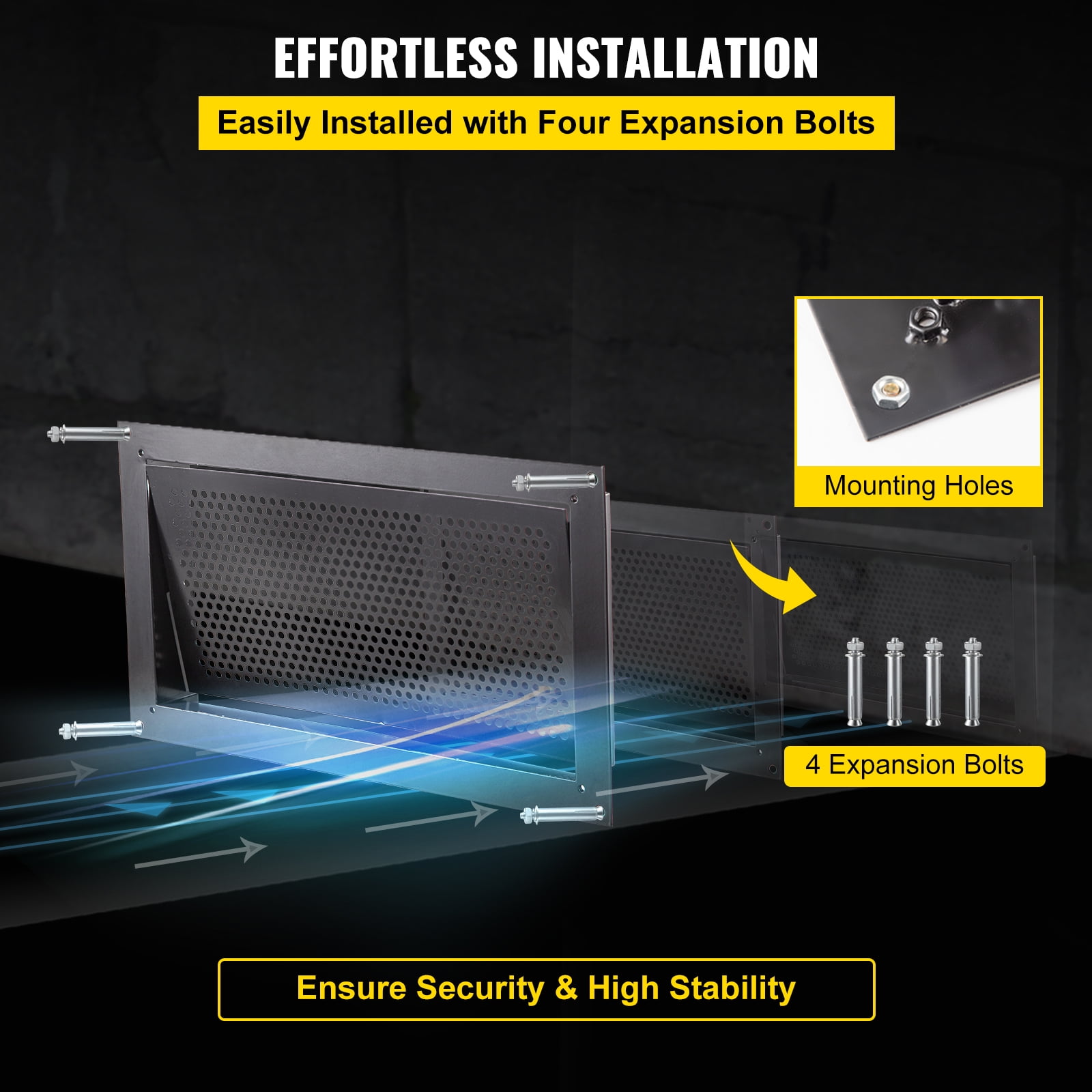 BENTISM Crawl Space Flood Vent 8" Height x 16" Width x 2" Depth Foundation Flood Vent to Reduce Foundation Damage and Flood Risk, Black, Wall Mounted, for Crawl Spaces, Garages