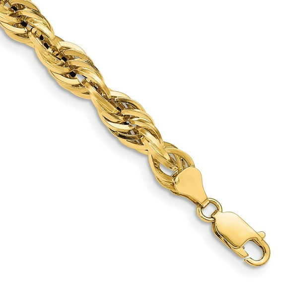 Diamond2Deal 14K Yellow Gold 7mm Semi Solid Rope Chain Bracelet for Men 8"