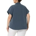 thumbnail image 3 of Unique Bargains Women's Plus Size Button Down Chambray Short Sleeve Shirts 1X Navy Blue, 3 of 6