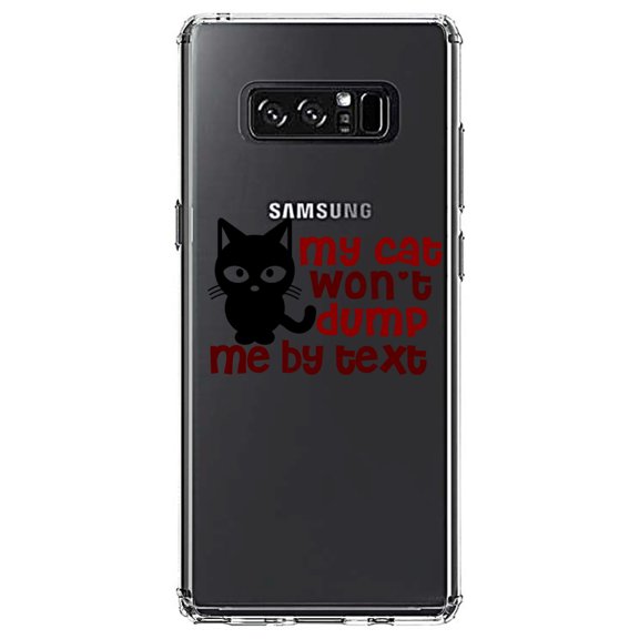 DistinctInk Clear Shockproof Hybrid Case for Samsung Galaxy Note 8 - TPU Bumper Acrylic Back Tempered Glass Screen Protector - My Cat Won't Dump Me By Text