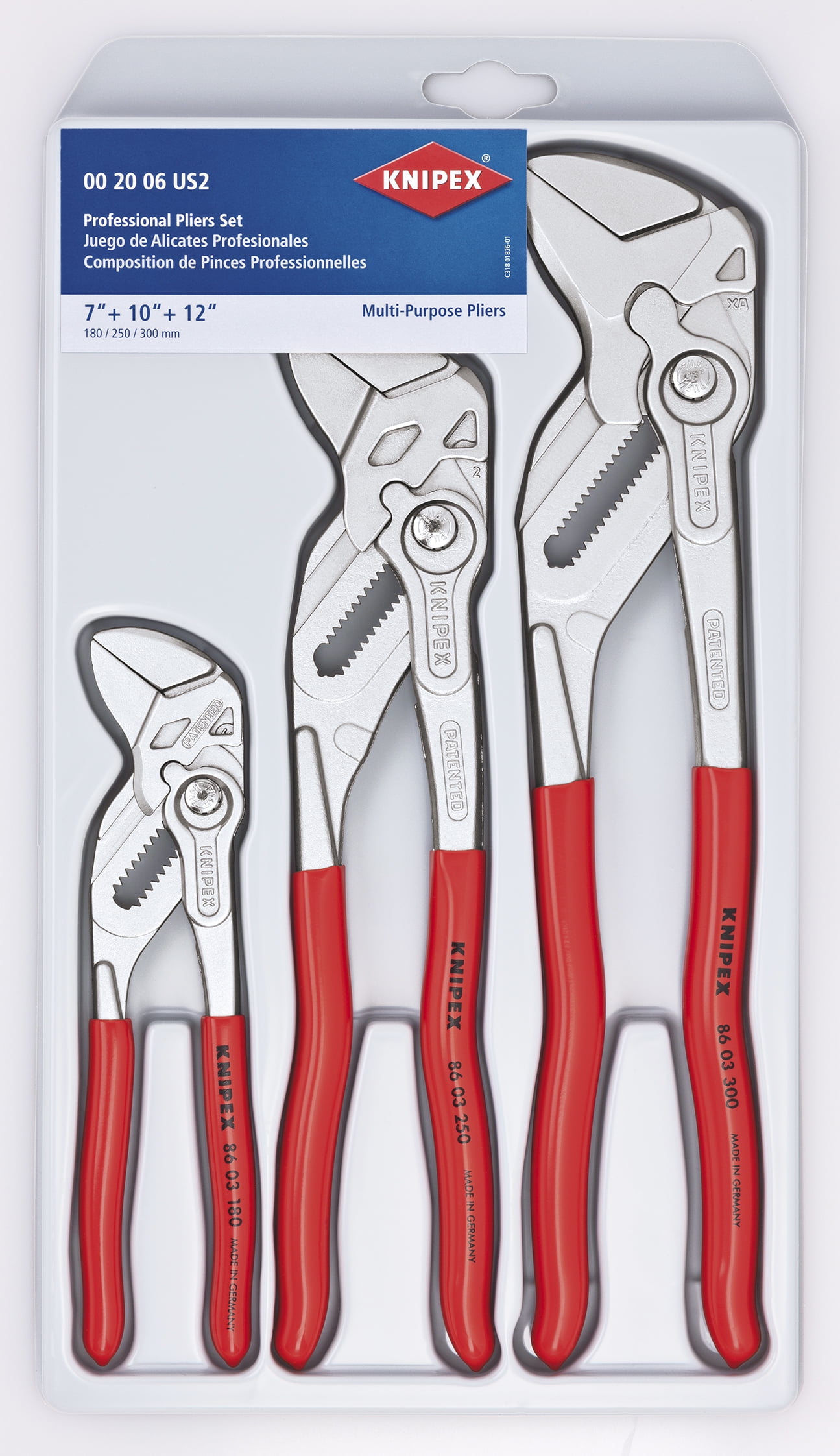 Knipex Tools 00 20 06 US2, Pliers Wrench 7.25, 10, 12-Inch Set, 3-Piece - Walmart.com