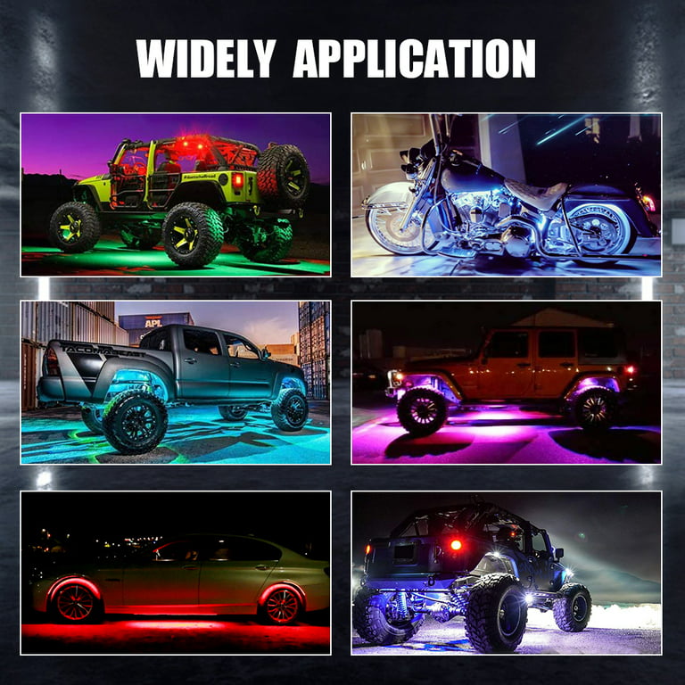  SWATOW INDUSTRIES RGB Rock Lights Bluetooth App/Remote Control  Underglow Multicolor Neon Lights RGB LED Rock Light Kit Timing Music Mode  Wheel Well Lights for UTV RZR Side by Side ATV Jeep