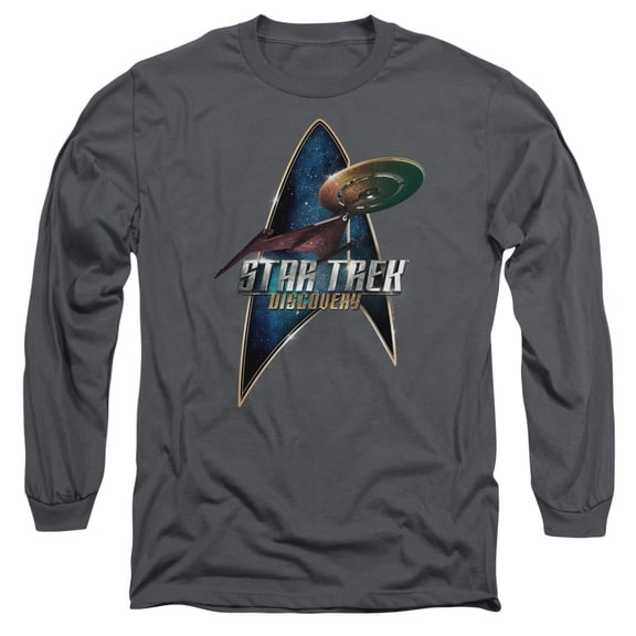 Star Trek Discovery Discovery Deco Long Sleeve Adult 18/1 T-Shirt Charcoal
