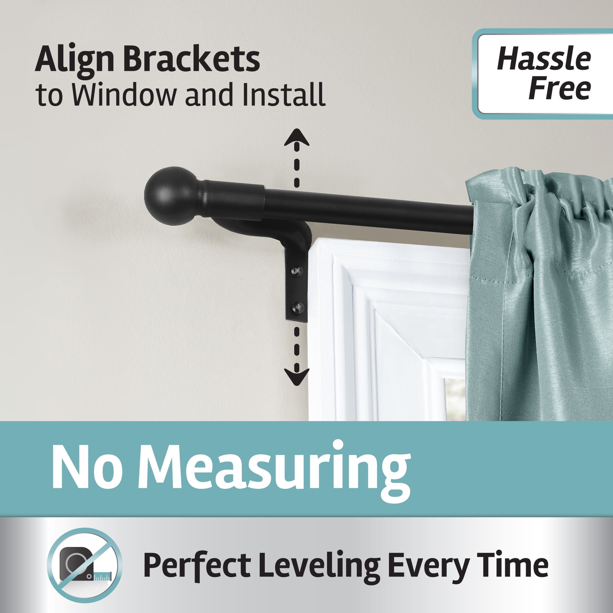Zenna Home Smart Rods Adjustable Tension Single Curtain Rod, 1" Diameter, Adjusts 48" - 120", Black