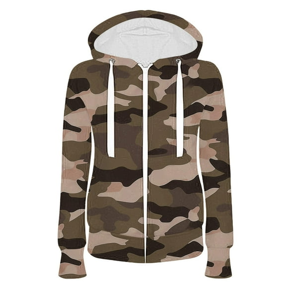 Charmgo Camo Hoodie Women, Women's Fall Jacket Oversized Sweatshirt with Pocket Casual Drawstring Clothing Zipper Track Jacket Long Sleeve Hooded Top Zip Up Hoodie Women, Blue Hoodies for Women L