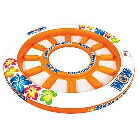 WOW World of Watersports Stadium Islander, HUGE Heavy Duty Floating Island with Mesh Seating and Backrest Orange (12 Person Capacity) Inflatable Float