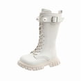 thumbnail image 2 of BRGZLK Knee High Boots for Girls 2026 Autumn Winter Cute Lace Up Lug Sole Comfort Round Toe Chunky Heels Riding Boots with Pearl Buckle, Little Kids Motorcycle Boot White 4.5-5 Years, 2 of 5