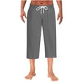 thumbnail image 2 of lkfuzj Men's Cropped Trousers Drawstring High Waist Capris Pants with Pockets 3/4 Three Quarter Elasticated Waist Sweatpants Stretch Summer Bottoms Lightweight Activewear Home Pants, 2 of 7