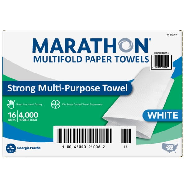 Marathon Multifold Strong MultiPurpose Towels, 16 Packs, 4000 Towels