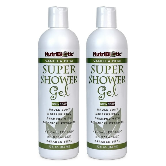 NutriBiotic Vanilla Chai Super Shower Gel, 12 Oz Twin Pack