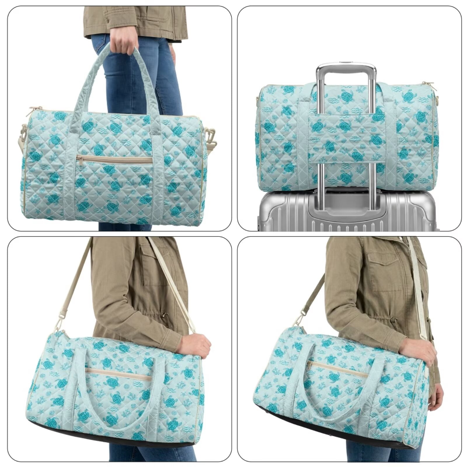 Chririnla Turtles in Water Print Airline Approved Carry On Bag for Women Soft Weekender with Fit Under Seat Design & Smooth Zipper Pocket Travel