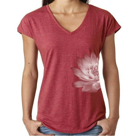Ladies Lotus Flower V-neck Yoga Shirt - Heather Red, Large (side (Best Yoga Tops For Large Bust)