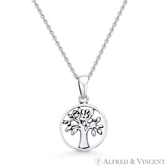Antique-Finish Tree-of-Life Charm Pendant & Chain Necklace in .925 Sterling Silver
