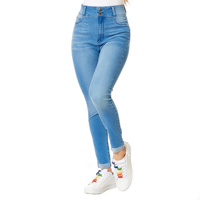 Jeans Super Skinny Tiro Alto Stretch Mujer Juvenil Azul Bleach gris 11 Incógnita 110082