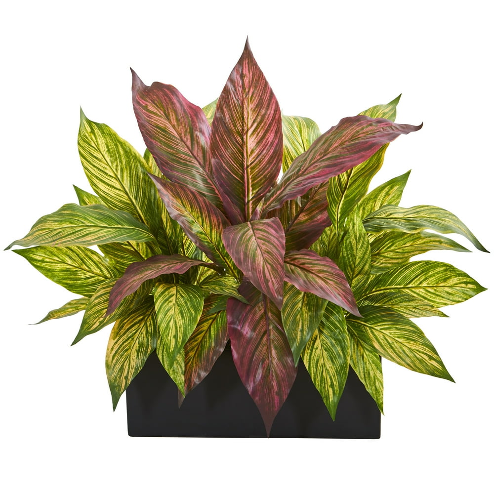 Nearly Natural 16” Musa Leaf Artificial Plant in Black Planter