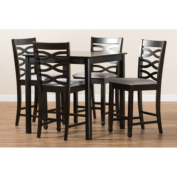 Baxton Studio Lanier Modern and Contemporary Gray Fabric Upholstered Espresso Brown Finished 5-Piece Wood Pub Set