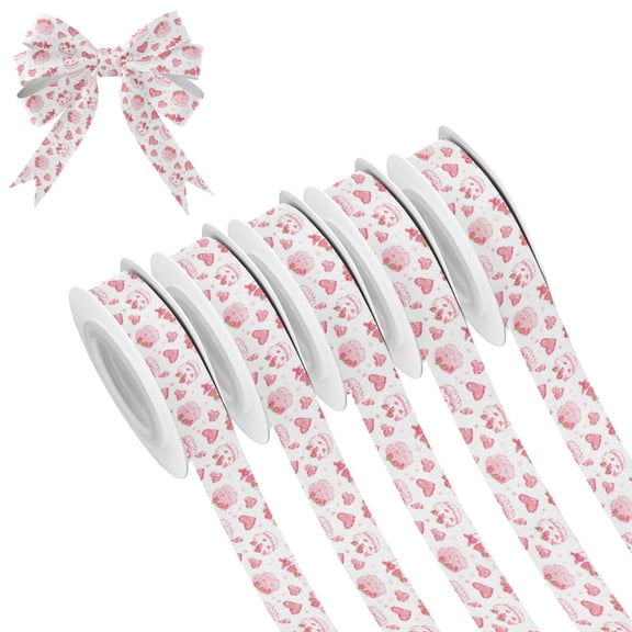 5 Rolls Christmas Ribbon 1.5 inch Wide Decorative Ribbon for Gift Wrapping and Holiday Decorations Cute Pink Cake Pattern