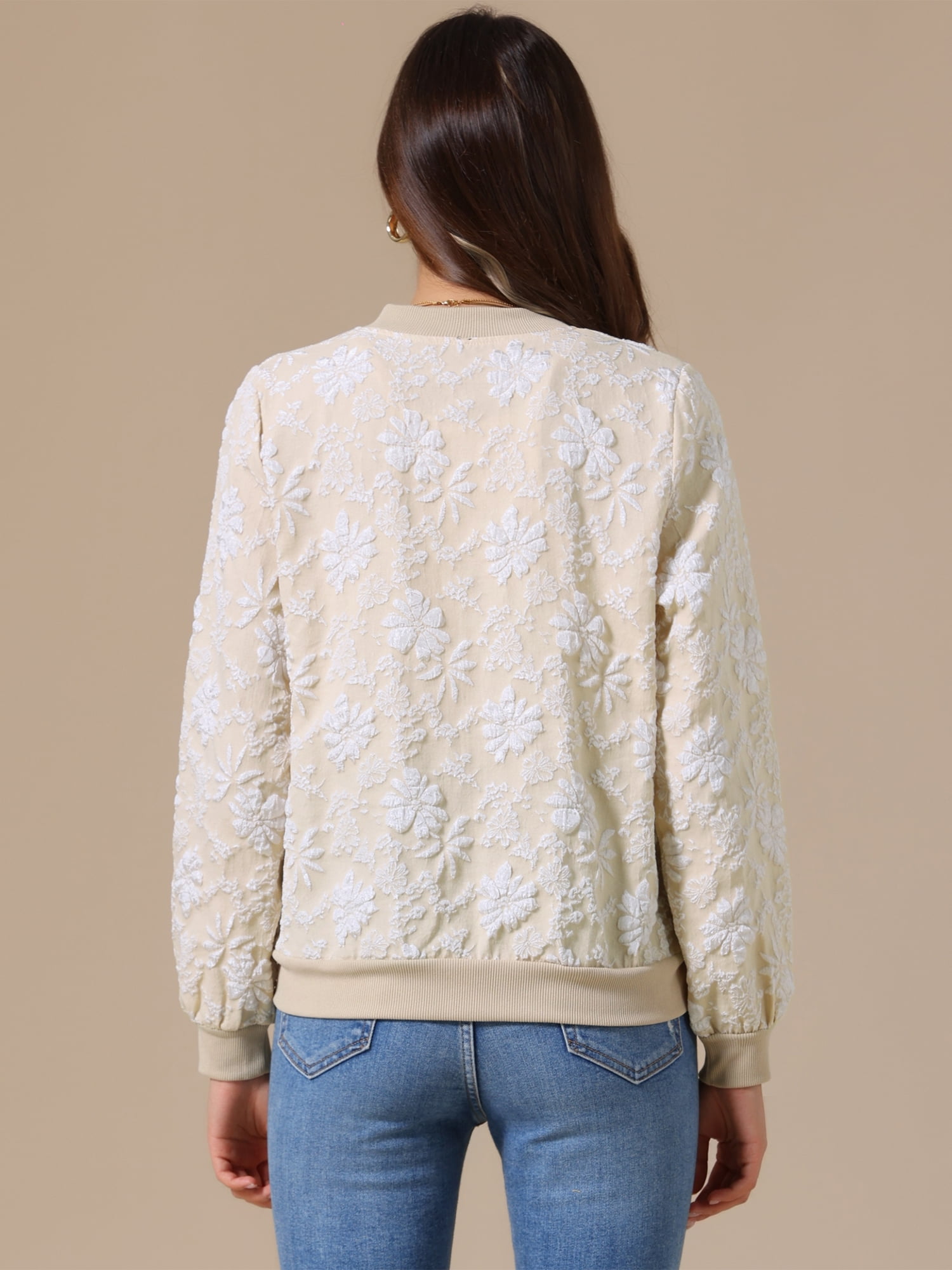 DARING DIVA Women's Floral Bomber Zip Up Lightweight Windbreaker Jacket XL Khaki