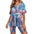thumbnail image 4 of Virmaxy Womens Stylish Outfit 2 Piece Set Summer Marble Printed Shorts 2 Piece Set Fashion Casual Short Sleeve V-Neck Top/Shirt Shorts Set Sky Blue Xs, 4 of 7