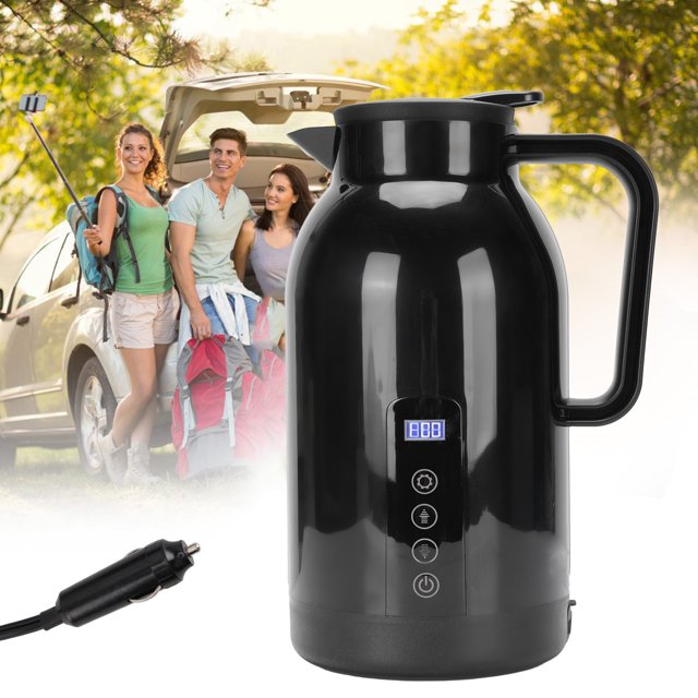 Car Kettle, Car Water Heater Digital LCD Display Stainless Steel Interior 1300ml for Travel