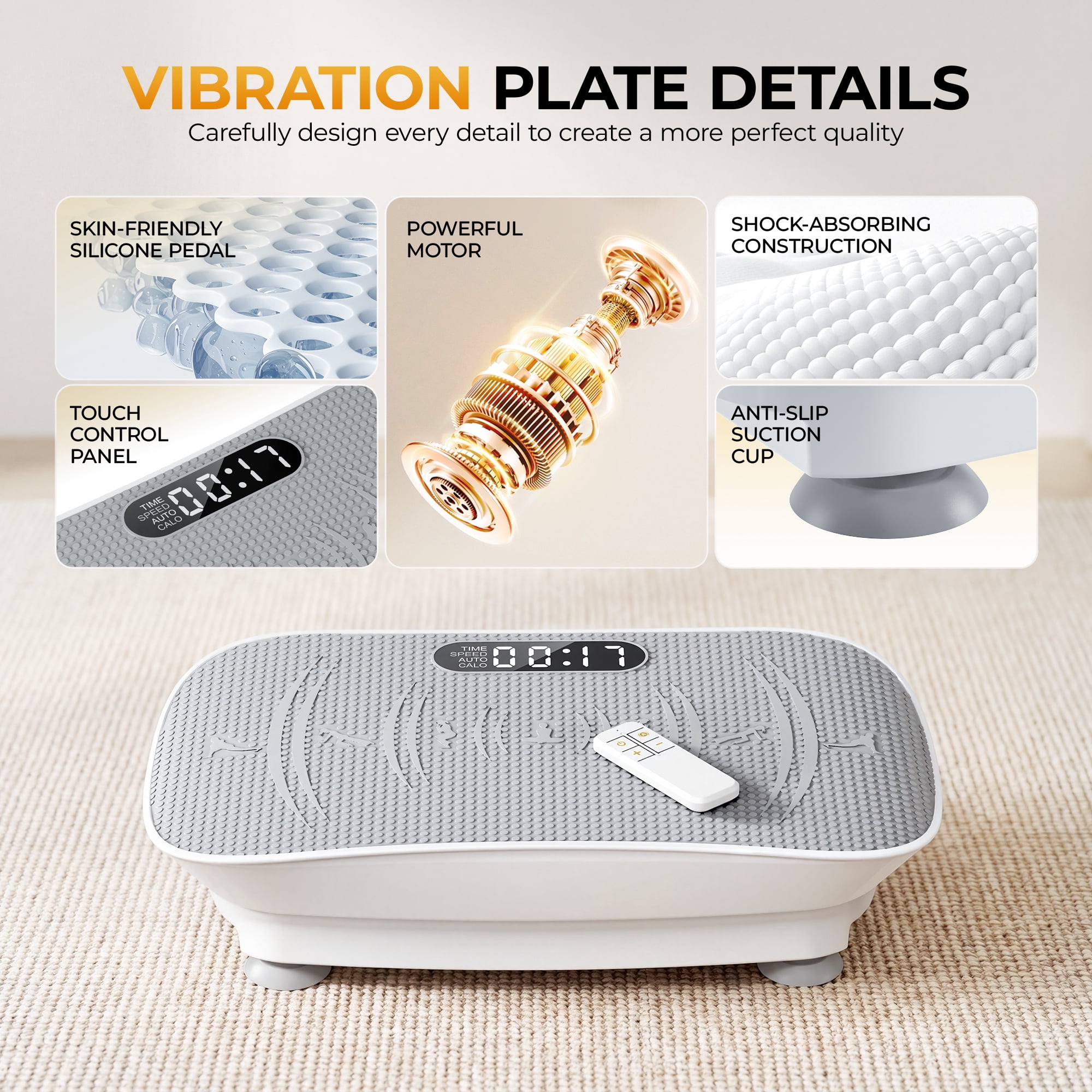 Airfind Vibration Plate Exercise Machine for Lymphatic Drainage, Whole Body Vibration Platform with Bluetooth, Remote,2 Yoga Strap,5 Resistance Bands for Home Exercise Gym,450lb Capacity,White