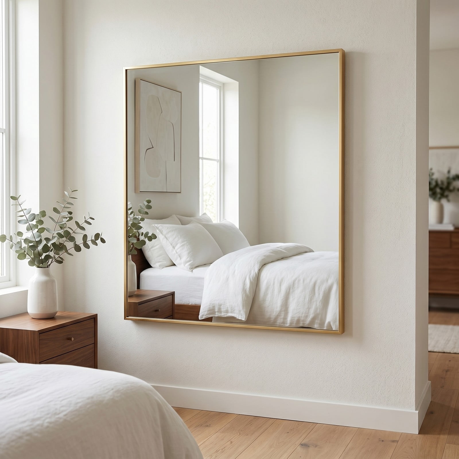 Gleamira 36"x36" Rectangular Bathroom Mirror Wall Mounted Mirror with Metal Frame, Gold