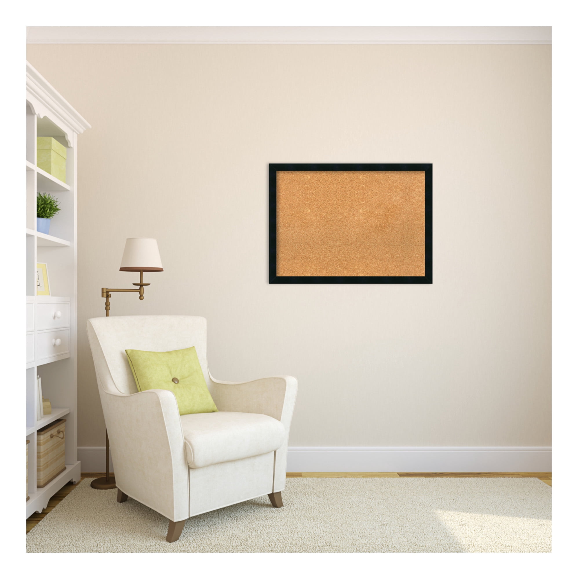 Amanti Art Natural Cork Board Wood Framed Mezzanotte Black Bulletin Board 30 in. x 22 in.