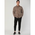 thumbnail image 4 of Camisas de vestir de rayas verticales abotonadas de manga larga de negocios informales para hombres Cafe Blanco L Unique Bargains Camisa, 4 of 6