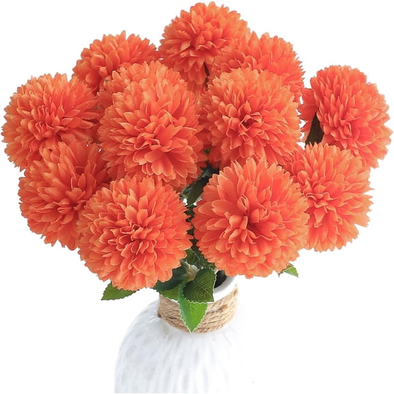 12pcs Burnt Orange Faux Silk Mums Artificial Flowers Bulk Fake Chrysanthemums with Stems for DIY Wedding Table Centerpieces Floral Arrangements Vase Fillers Home Decorations