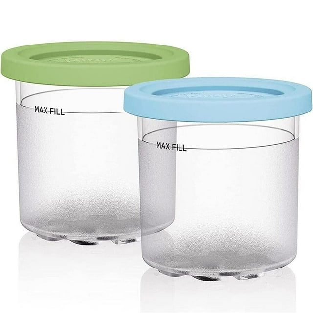 16 oz Ice Cream Pint Containers for Ninja Creami Pints and Lids Dishwasher Safe (2pcs,green,blue)