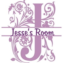 Fancy Letter Glam J Flowers Leaves Customized Wall Decal - Custom Vinyl Wall Art - Personalized Name - Baby Girls Boys Kids Bedroom Wall Decal Room Decor Wall Stickers Decoration Size (40x20 inch)