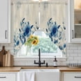 thumbnail image 4 of Blue Ombre Floral Kitchen Window Curtains, Swag Curtains Valance for Bedroom Living Room Bathroom, Spring Elegant Flowers Beige Rustic Rod Pocket Window Curtain Block Drapes 2 Panels 28"x36", 4 of 9