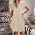 thumbnail image 6 of Summer Fashion Sun Dresses for Womens 2026 Plus Size Solid Color Casual Button V-Neck Short Sleeve Mini Dress, 6 of 9