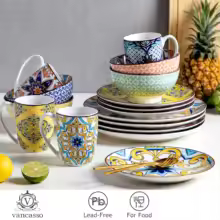thumbnail image 5 of 16-Piece Moroccan Colorful Porcelain Dinnerware Set, Round Dinner Set for 4, Vibrant Tableware, 5 of 8