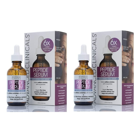 Advanced Clinicals Peptide Facial Serum Moisturizer Skin Care Oil For Face Wrinkles Fine Lines & Puffiness 6X Peptide Concentrate Wcollagen Plumps Lifts & Evens Skin Tone 175 Fl Oz (2-Pack)