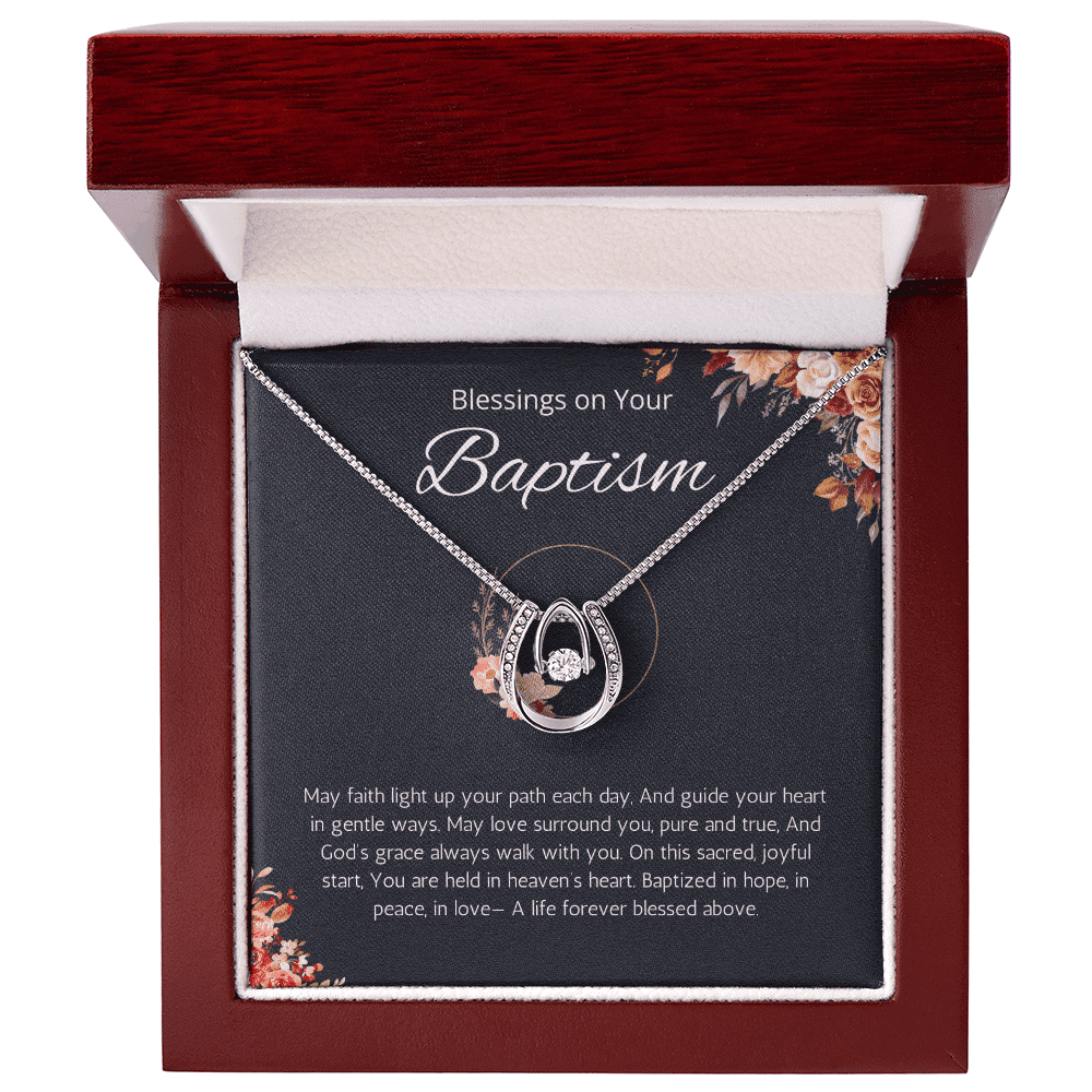 Baptism Gift Necklace, Christening Jewelry Present, Lucky in Love Necklace for Daughter, Adult Baptism Gift Goddaughter