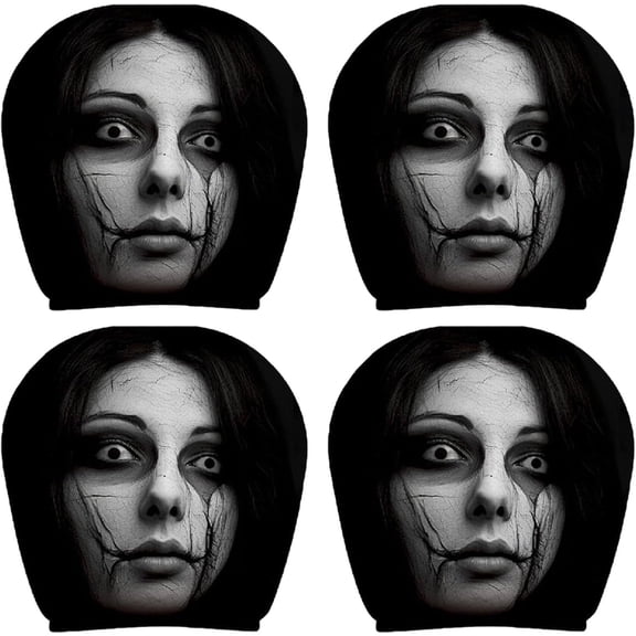4 Pack Car Headrest Covers, Breathable Elastic Ghost Design, Washable Seat Accessory For Truck Auto Halloween