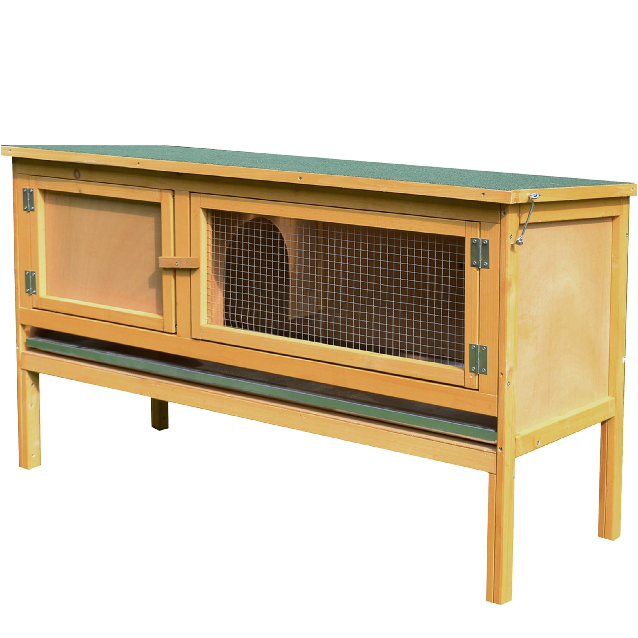 JERFIT Elevated Outdoor Rabbit Hutch with Waterproof Roof, Pull-Out Tray & Ventilated Design, Wooden Bunny Cage for Indoor/Outdoor Use, Yellow