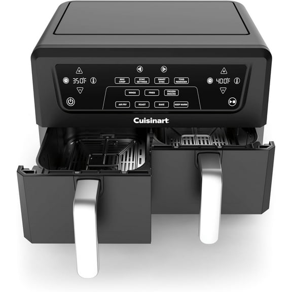 Dual Basket Air Fryer, Two Baskets Totals 11 QT, 4 Function Air Fryer to Air Fry, Roast, Bake & Keep Warm, Features Sync Finish & Settings, Toss Reminder, Automatic Warm Mode & Auto-Pause