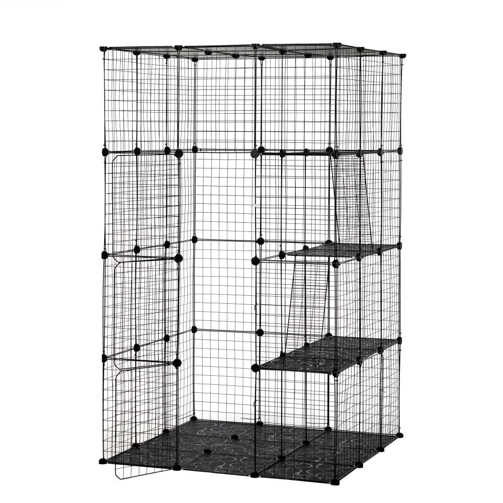 3Tier Wire Cat Cage, Large Kennels Playpen with 3 Platforms, 3 Ramp Ladders and 4 Doors, 42" x