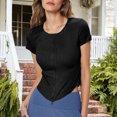 thumbnail image 3 of ZHYou Womens Zip Up Short Sleeve Tops,Active Slim Fit Stretchy Knit Ribbed Tees Round Neck Sport T-Shirts,Black,L, 3 of 4